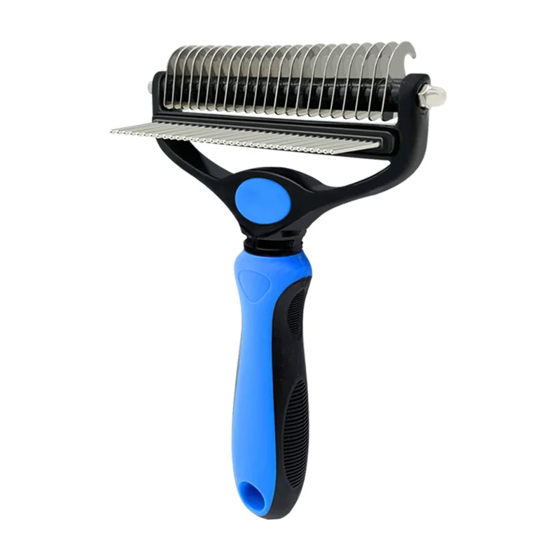 

Pet Grooming Brush for Dogs/Cats, 2 in 1 Deshedding Tool & Undercoat Rake Dematting Comb ,Reduces Shedding by up to 95%, Blue, red