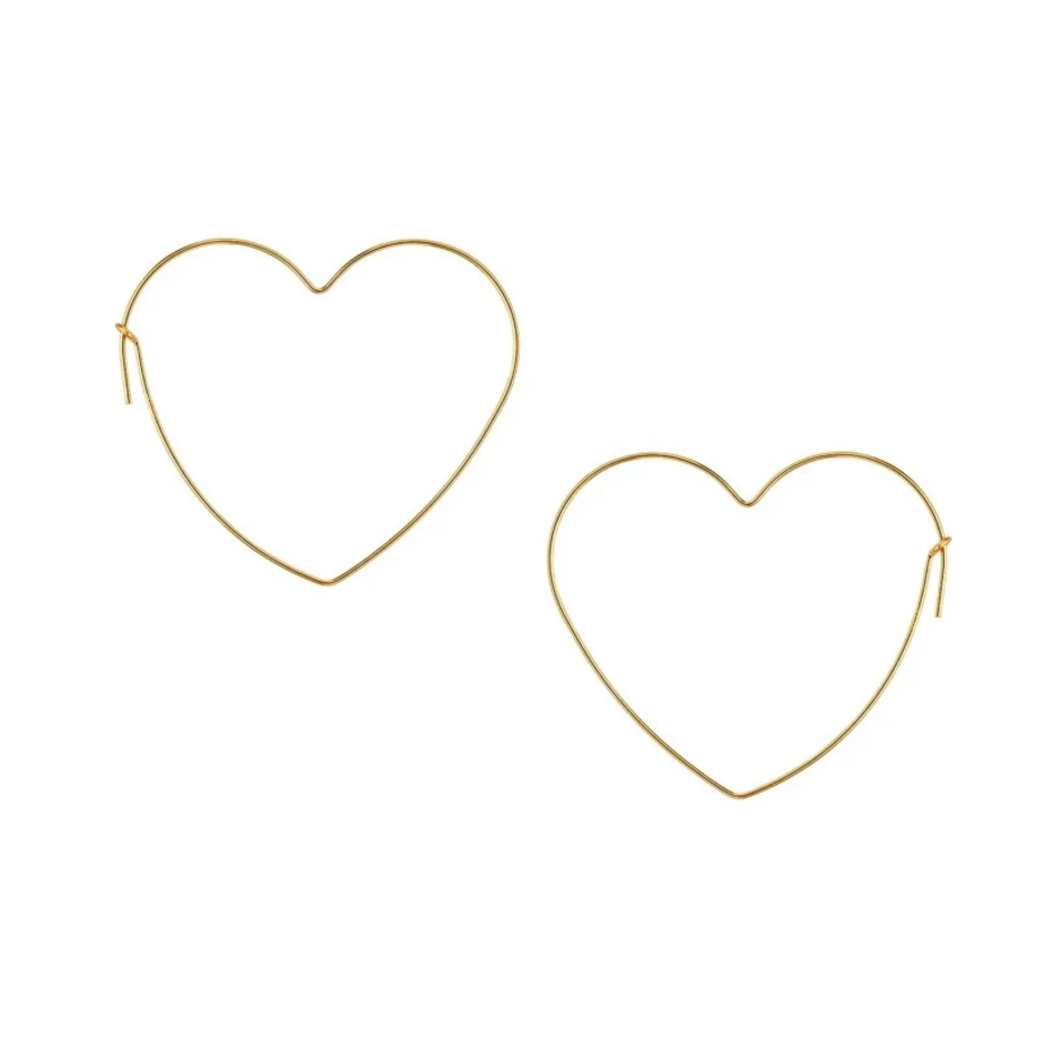

simple women jewelry 18k gold plated fashion 925 sterling silver sleek slim heart hoop earrings