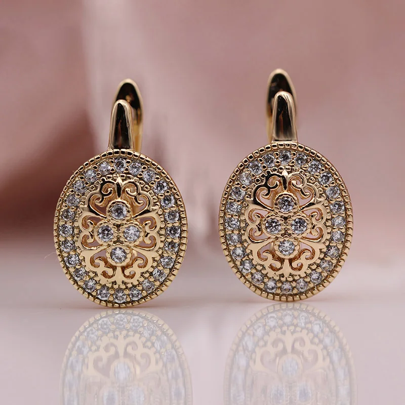 

New Micro Wax Inlay Hollow Drop Earrings Women Luxury Wedding Fashion Jewelry 585 Rose Gold Natural Zircon Flower Earring