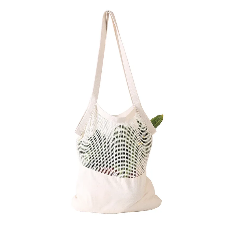 

Eco friendly reusable fruit vegetable produce net drawstring shopping grocery tote organic cotton mesh bag, Natural