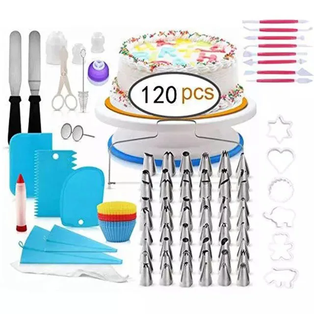 

Baking Tools 120 Pieces White Non-Slip Plastic Cake Turntable Set, Blue