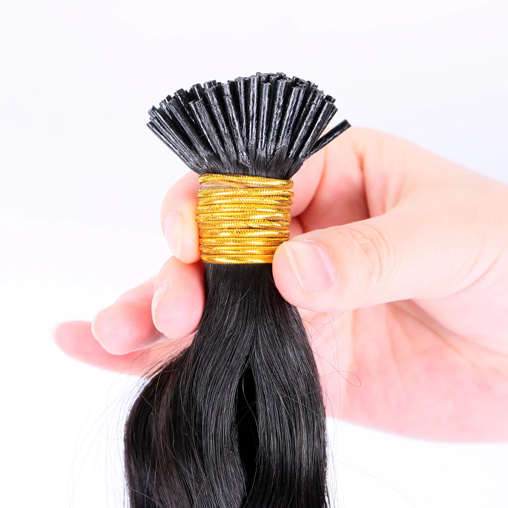 

Wholesale I Tip Hair Extension Cuticle Aligned Virgin Human Hair Curly Keratin Microlink, Custom colors