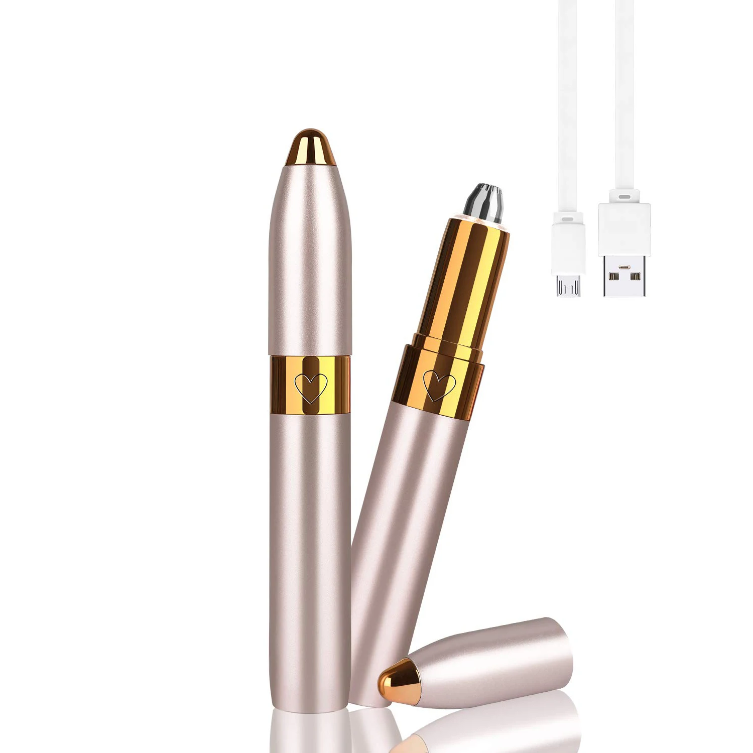 

Lipstick shape portable USB port mini electric painless facial nose lip eyebrow trimmer hair removal device, Gold