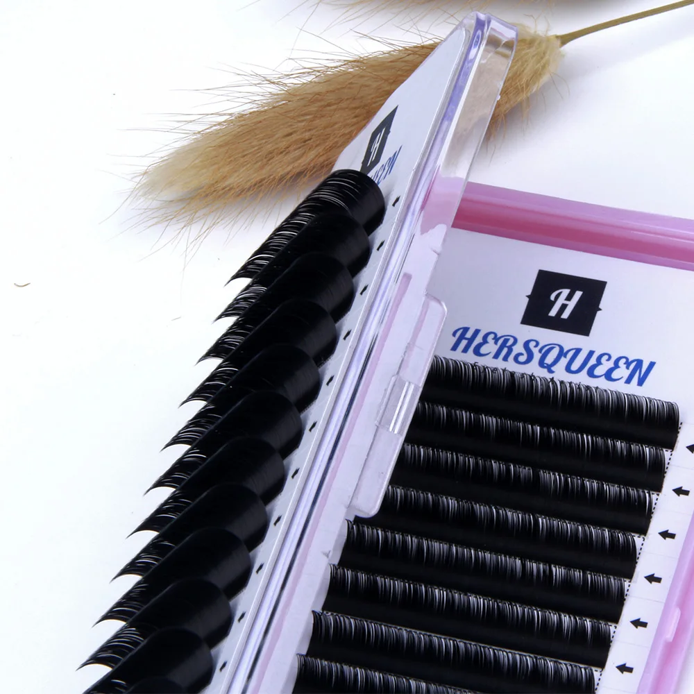 

HERSQUEEN cashmere individual eyelash extensions silky soft new classic eyelashes private label single lash extension trays OEM, Custom color/natural black