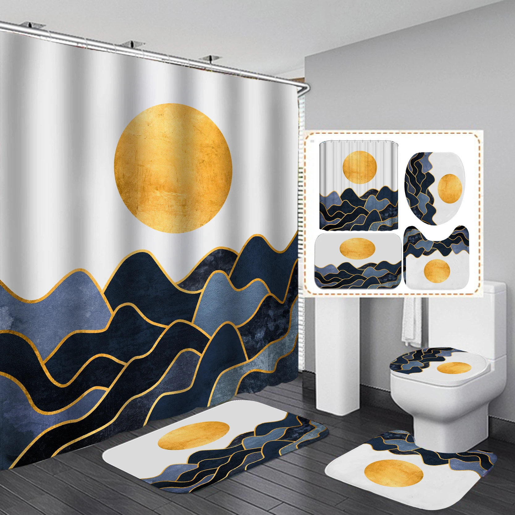 Waterproof Fabric Sun And Moon Landscape Shower Curtain And Bath Rug Set For Bathroom Decoration Buy Shower Curtain Liner Bathroom Sets With Shower Curtain And Rugs Shower Curtains Bathroom Bathroom Curtain