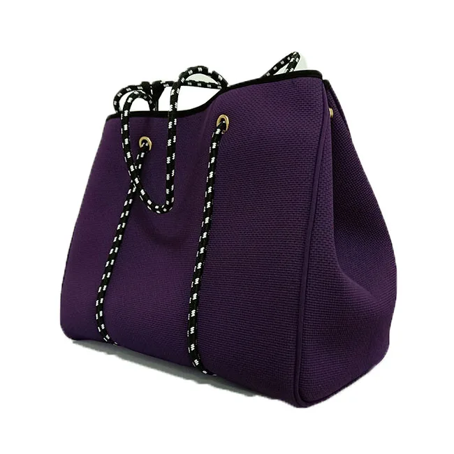 

Multipurpose Custom Perforated Neoprene Shoulder Work Travel Bag Tote With mini Purse, Purple
