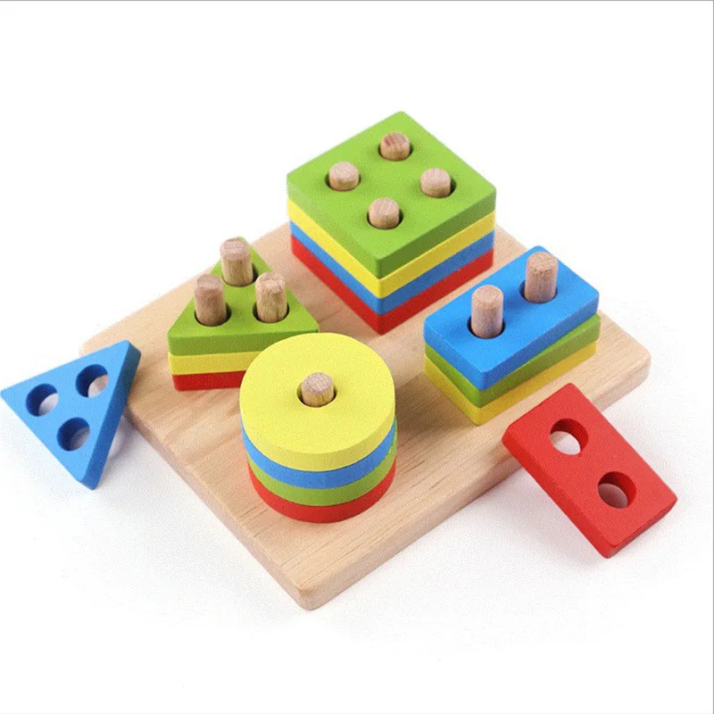 

Wooden Puzzle Kids Toys Shapes Sorter Preschool Geometric Blocks Stacking Games