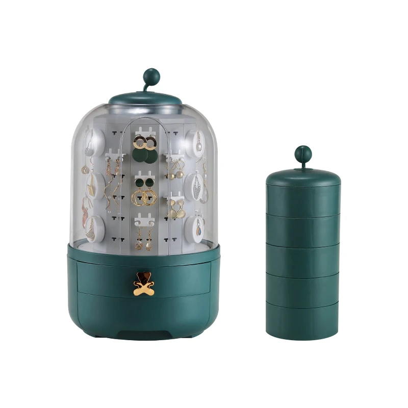 

Wholesale Luxury Custom Plastic 360 Rotating Jewelry Box With Logo Transparent Jewellery Makeup Earring Holder Display Organizer