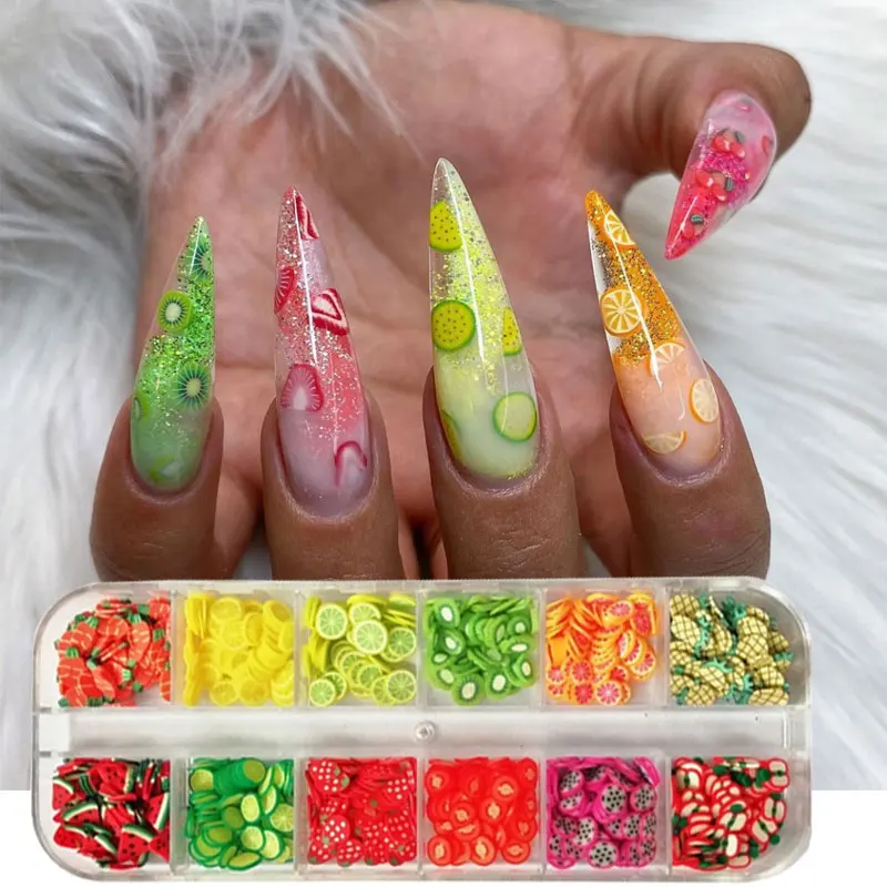 

2021nail Decor 3D Fruit Slices Sticker Polymer Clay DIY Designs Nail Art Decoration Nails Art Decors Women Nail Tips Manicure, Multi