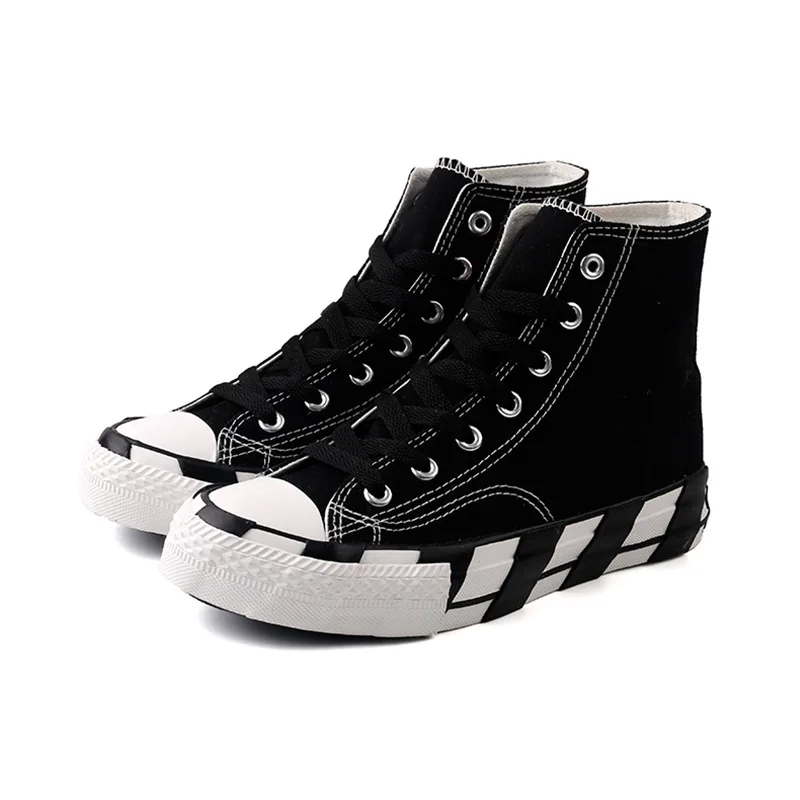 

2021 China cheap lace up black casual unisex summer high cut canvas shoes