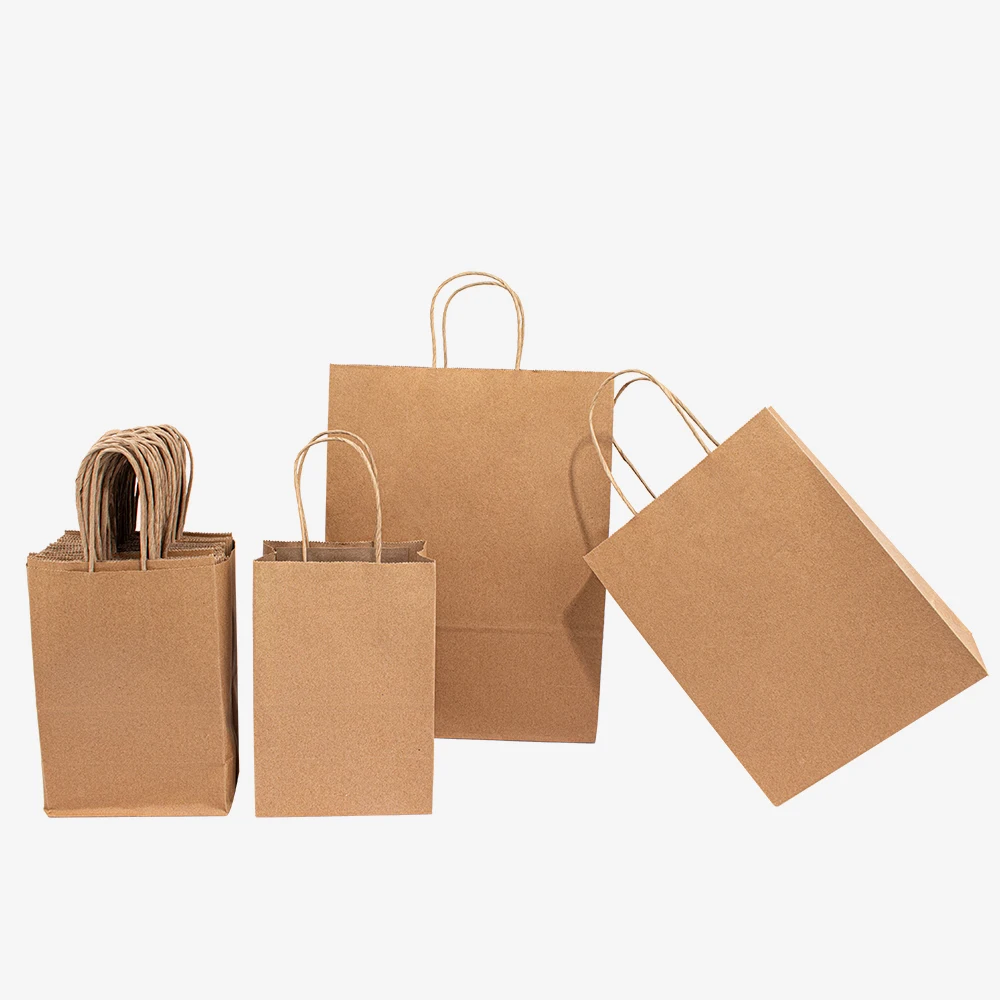 

Custom Logo Printed Kraft Paper Bag Food Packaging Shopping Thank You Paper Bag with Ribbon Handle