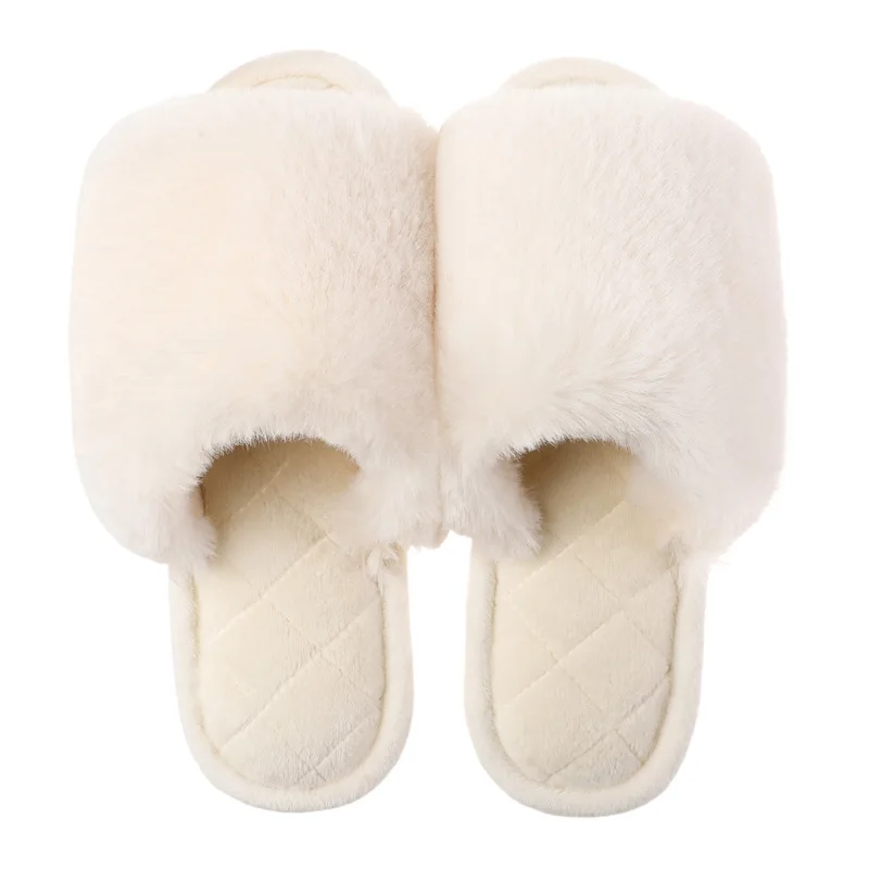 

Hot Sale Outdoor and Indoor Furry Home Soft Silent Massage Women Warm Slippers, 3 colors