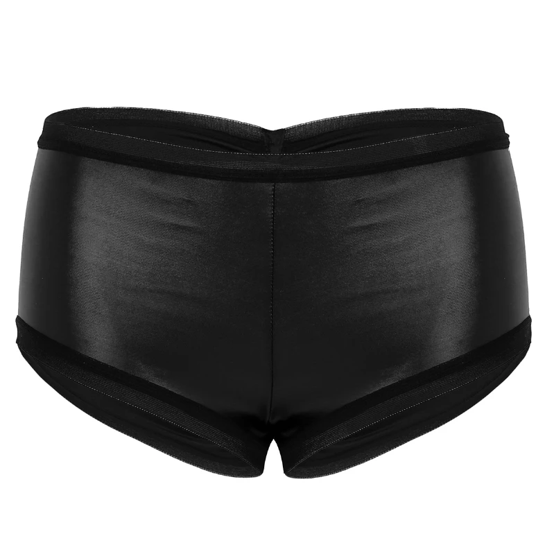 

iEFiEL Women Faux Leather Panties Ruffled Stretchy Bikini Briefs Underwear Clubwear Black Underpants