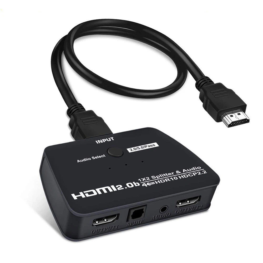 

4K UHD HDMI Splitter with audio 1x2 HDMI2.0 Splitter 1080P Support 18Gbps high speed HDCP2.2 3D 4K@60Hz 1 in 2 out Splitter HDMI