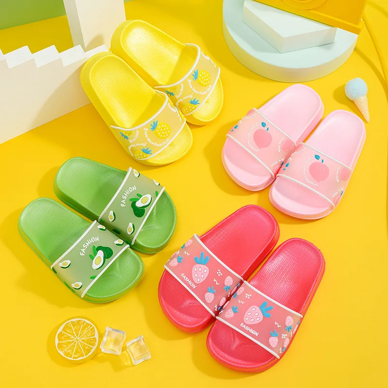 

Summer strawberry fruit slippers cartoon one-word children's shoes baby slippers boys and girls drag kids sandals and slippers, Peach, strawberry, avocado, pineapple