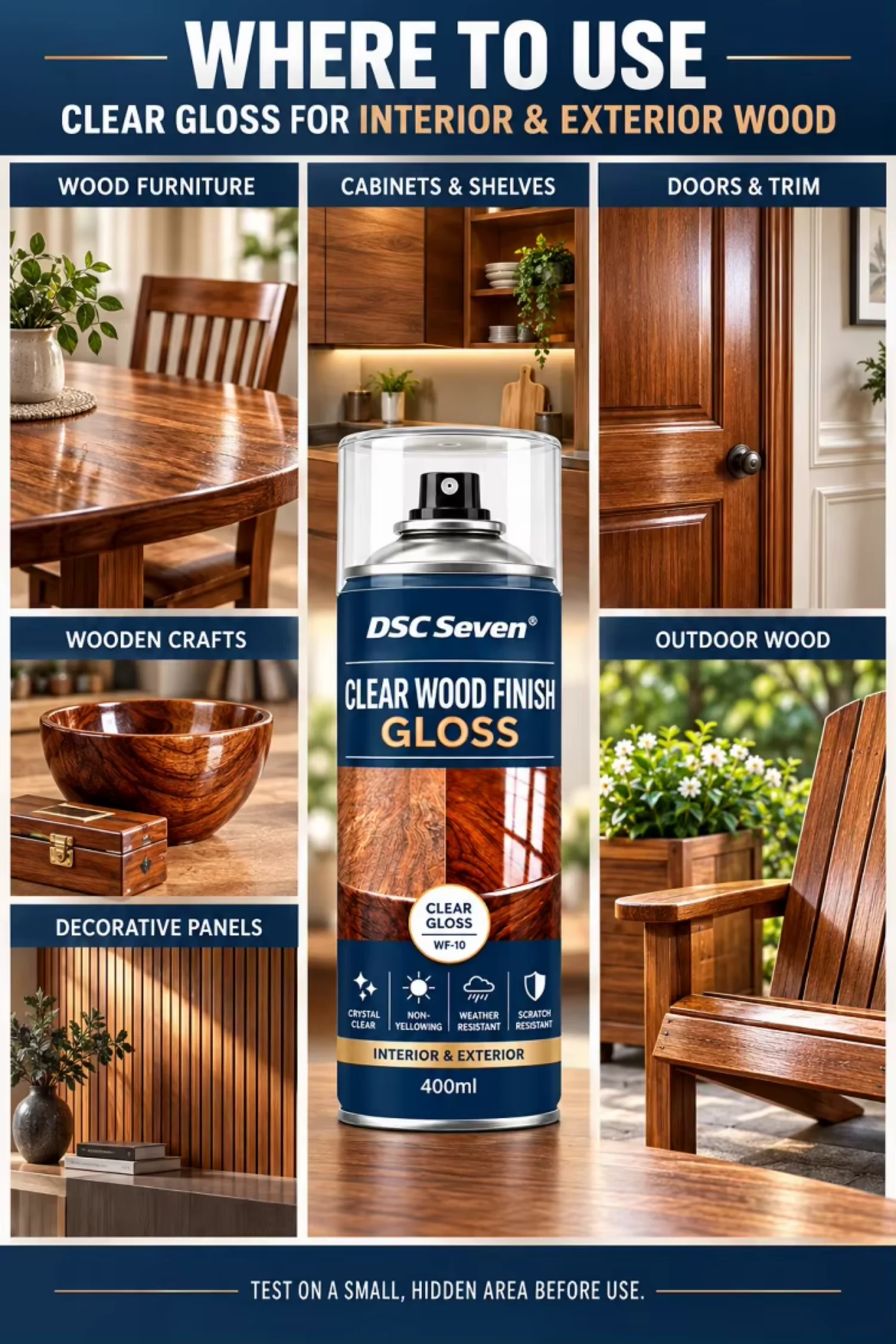 Gloss Clear Acrylic Wood Lacquer Liquid Coating Spray Paint Non-Yellowing Weather & Scratch Resistant Wood Sealer