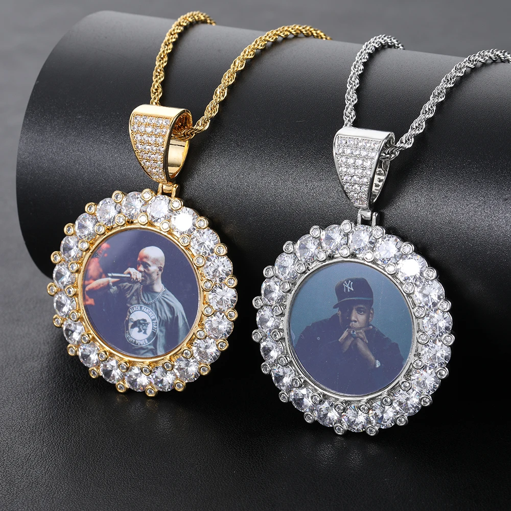 

NUOYA Hip Hop Diamond Pendant Gold Plated Copper With Cubic Zirconia Jewelry Picture Customized Necklaces Pendant, Gold/platinum color