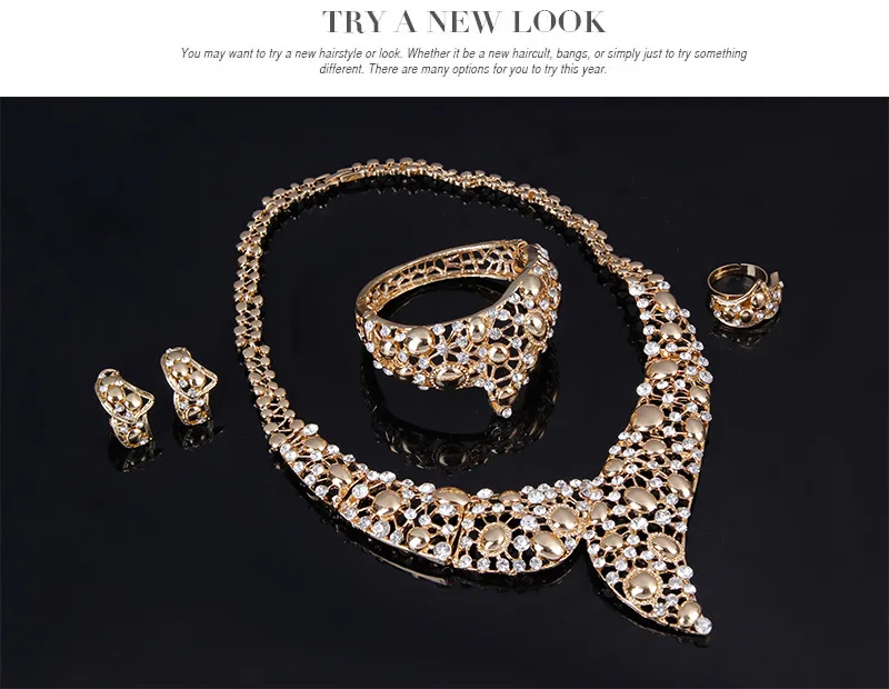 X4240 New Design Alloy Gold Jewelry Set Rhinestones Costume Jewelry Set Fashion African Jewelry Sets Necklace