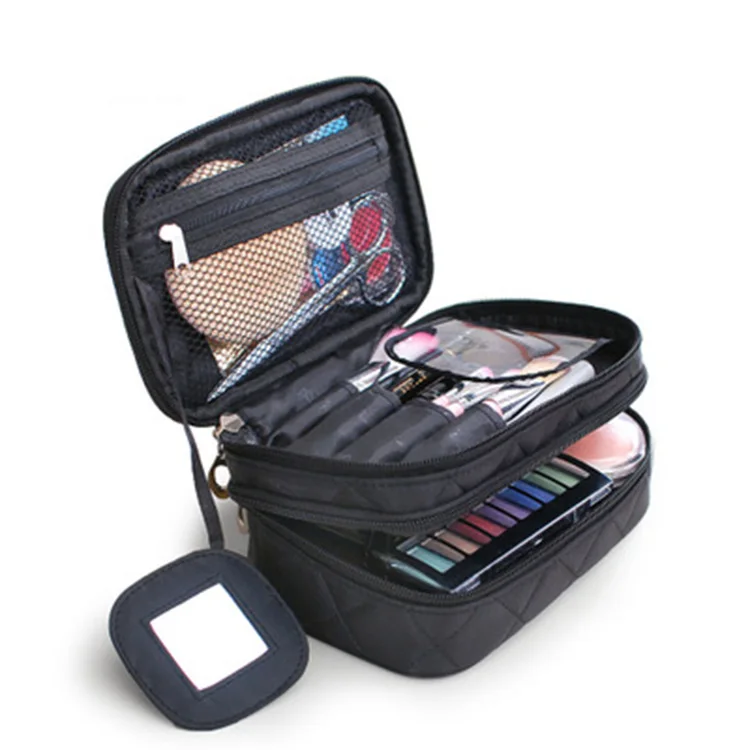 

Professional supplier makeup cosmetic case organizer travel makeup train case with divider hanging storage bag, Various colors available
