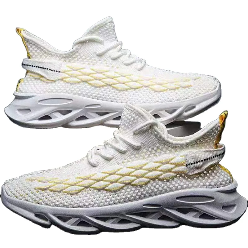 

Stylish Breathable Knit Fabric Upper Men Sports Shoes, Black grey white