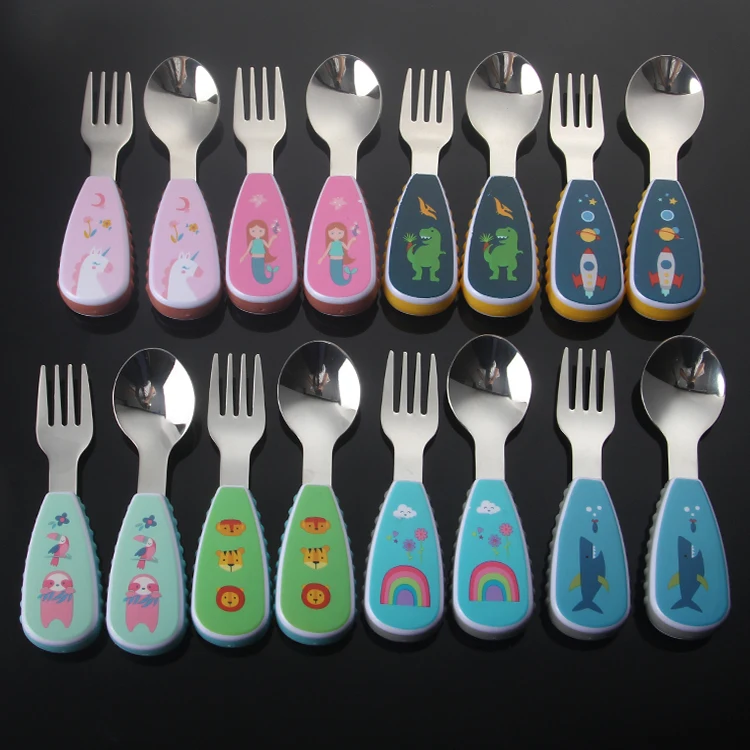 

trend products children stainless steel cutlery set lovely cartoon handle customized kids cutlery set flatware spoon set, 8 colors/designs
