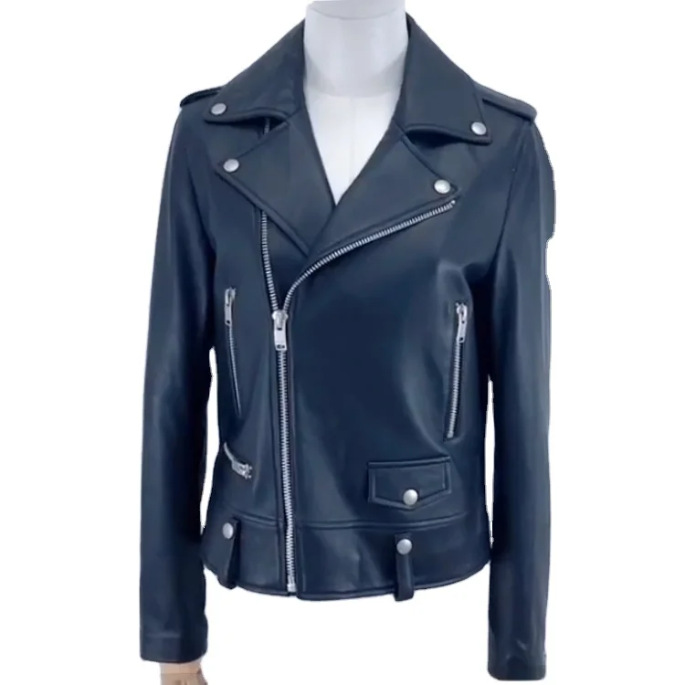 

2019 custom leather jacket ladies genuine black simple leather crop jacket women, Customized color