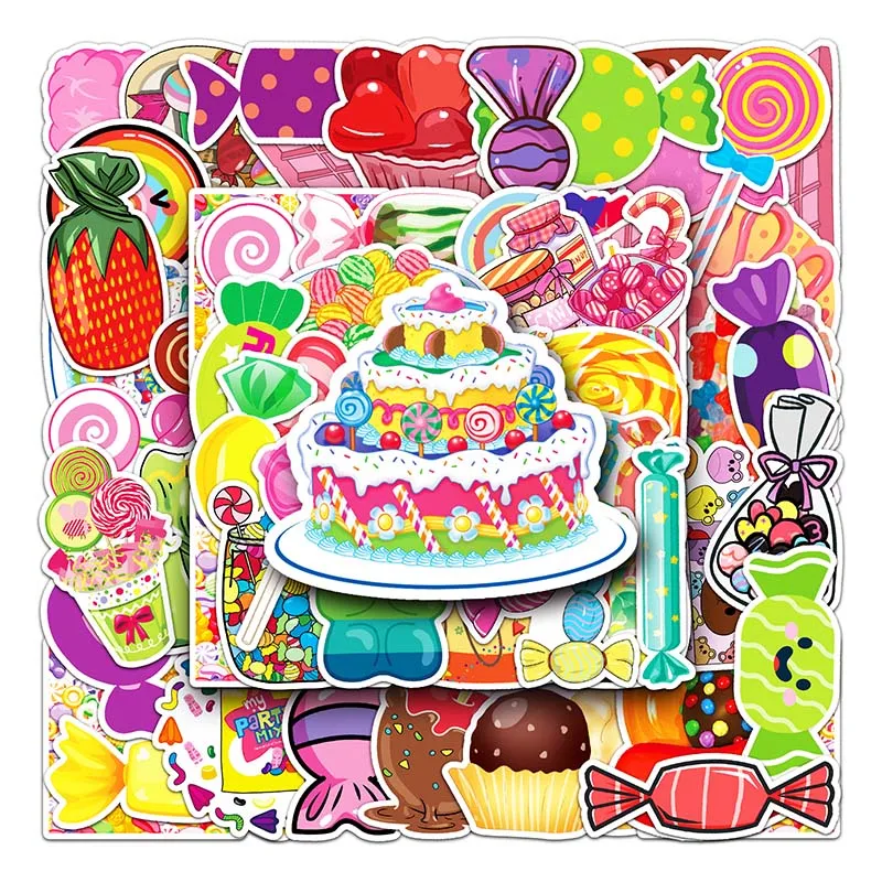 Factory Hot Sale 50pcs Die Cut Cute Waterproof Decorative  Colorful Candy Sticker Pack For Phone  Suitcase Luggage Notebook Cup