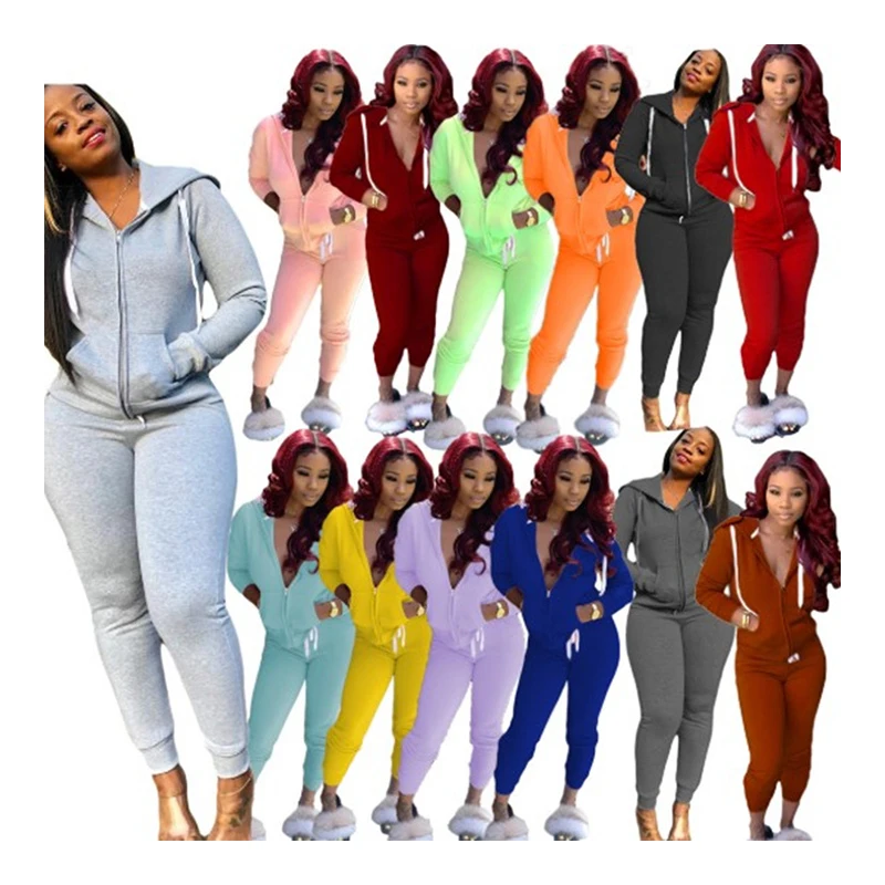 

2021 womens winter clothes track suits fashion casual hooded sweatsuit sweatpants 2 piece jogger set for women, As picture or customized