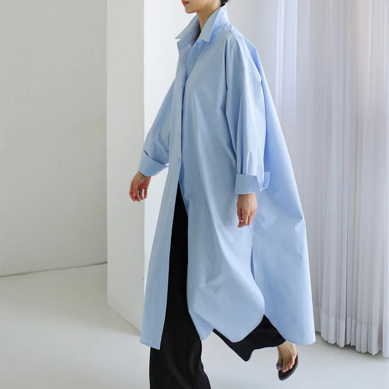 Boutique Wholesale 2026  Spring Korean Edition Long Solid Color Shirt New Casual Over Knee Versatile Large Women's Shirt