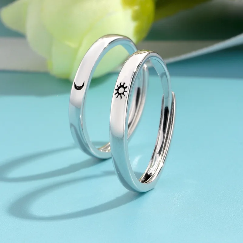 

Simple Sun Moon Ring Sweet Opening Adjustable Ring For Couple, Picture