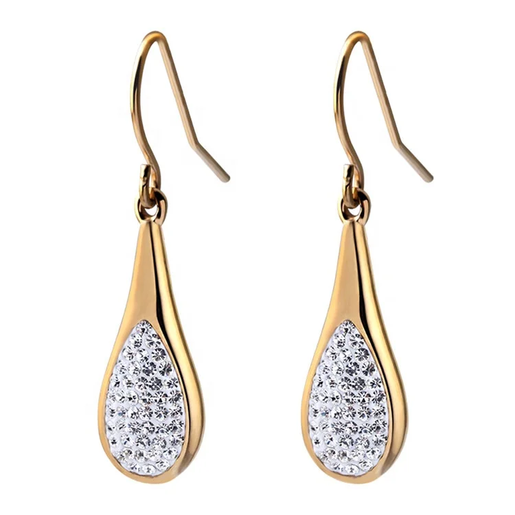 

Simple Stainless Steel Drop Earrings Women Rhinestone Dangle Earrings, Gold/silver