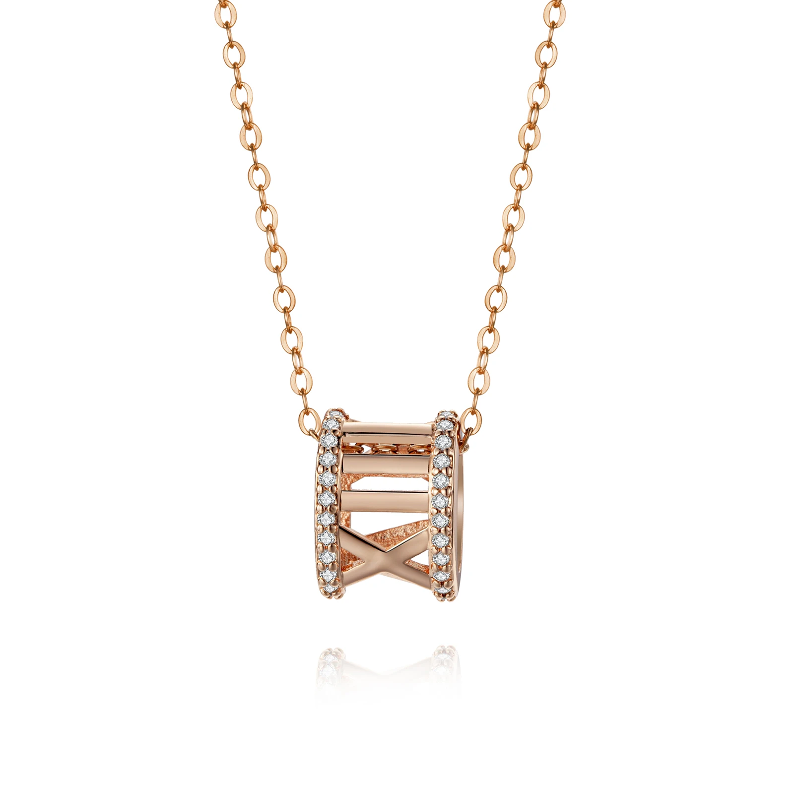 

Copper plated with rose gold for Women Pendant Luxury Jewelry Chain Necklace Oval Roman Numeral Necklace