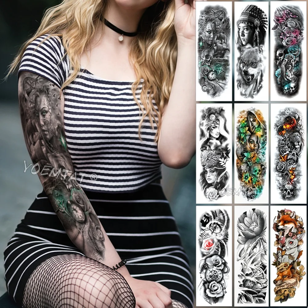 

2021 New styles Arm Sleeve water proof Temporary Tattoo Sticker, Cmyk