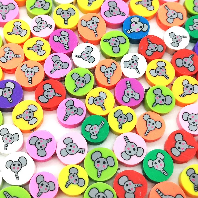 

100pcs Mixed Cute Round Animal Elephant Loose Polymer Clay Beads For Handmade Diy Necklace Bracelet