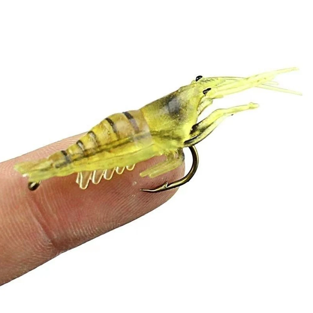 

Leading 1.25g 4cm Soft shrimp Crank Hook 10Pcs/Bag Luminous Artificial Fishing Lure Kit Fish Bait, 6 colors glow bait