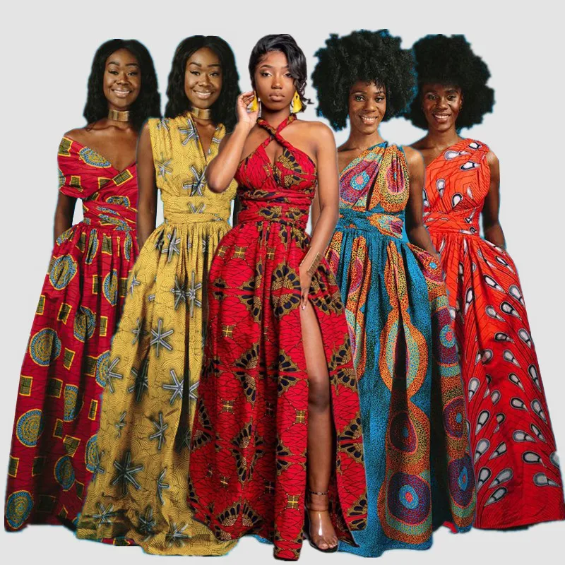 

2021 New Arrivals Women Casual Short Sleeve African Dashiki Printed Long Maxi Ladies Dresses Africa Clothes Manufacturer Wholes