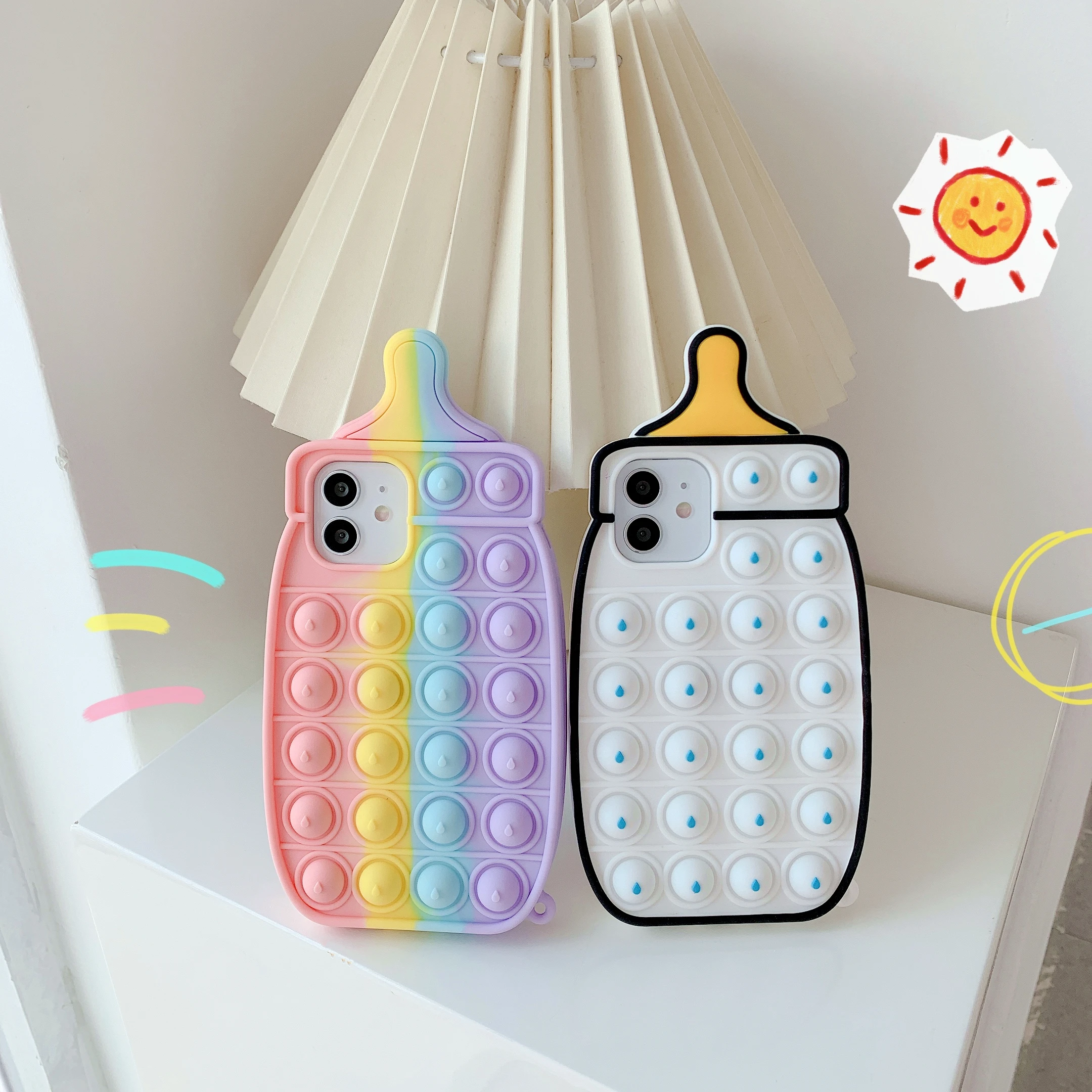 

Feeding-bottle Fidget Toys Phone case push bubble Silicone Phone Case for iphone 11 12 pro max, 3D funny fashion phone case, More colors