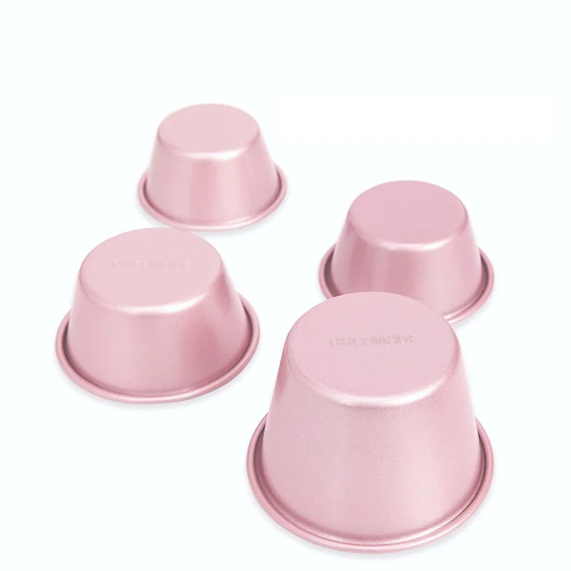 

CHEFMADE 4 Pcs Carbon Steel Non Stick Rose Gold Round Cake Bakeware Baking Pan Pudding Mould