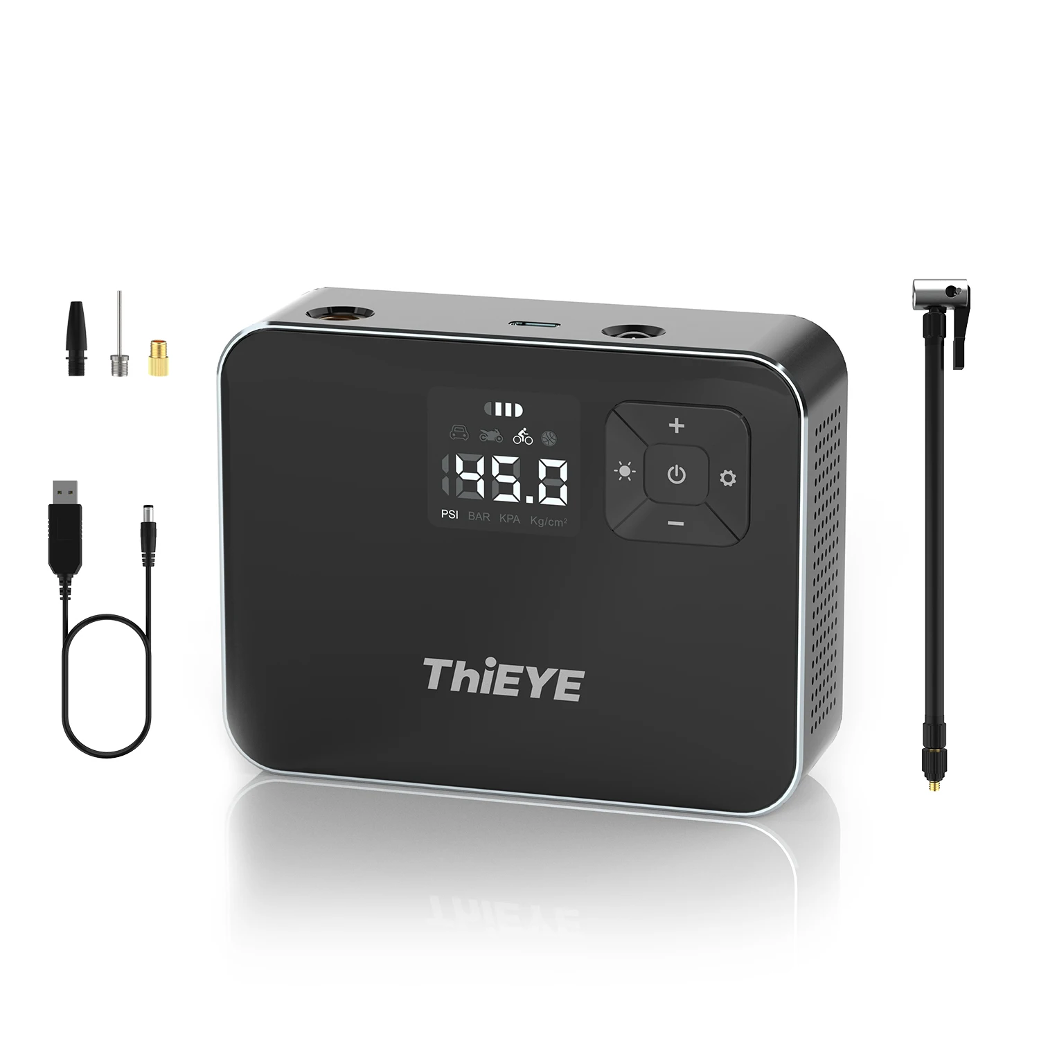 

ThiEYE Compact Air Compressor Car Tyre Inflator with Pressure Gauge & Battery 120PSI Rechargeable Pump For Cars Bikes Motors