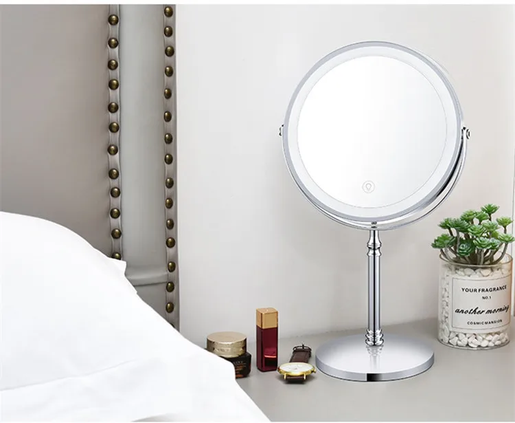 

Top sale free standing 360 adjustment 8 inch stainless steel led makeup mirrors stainless mirrors for makeup, Sliver