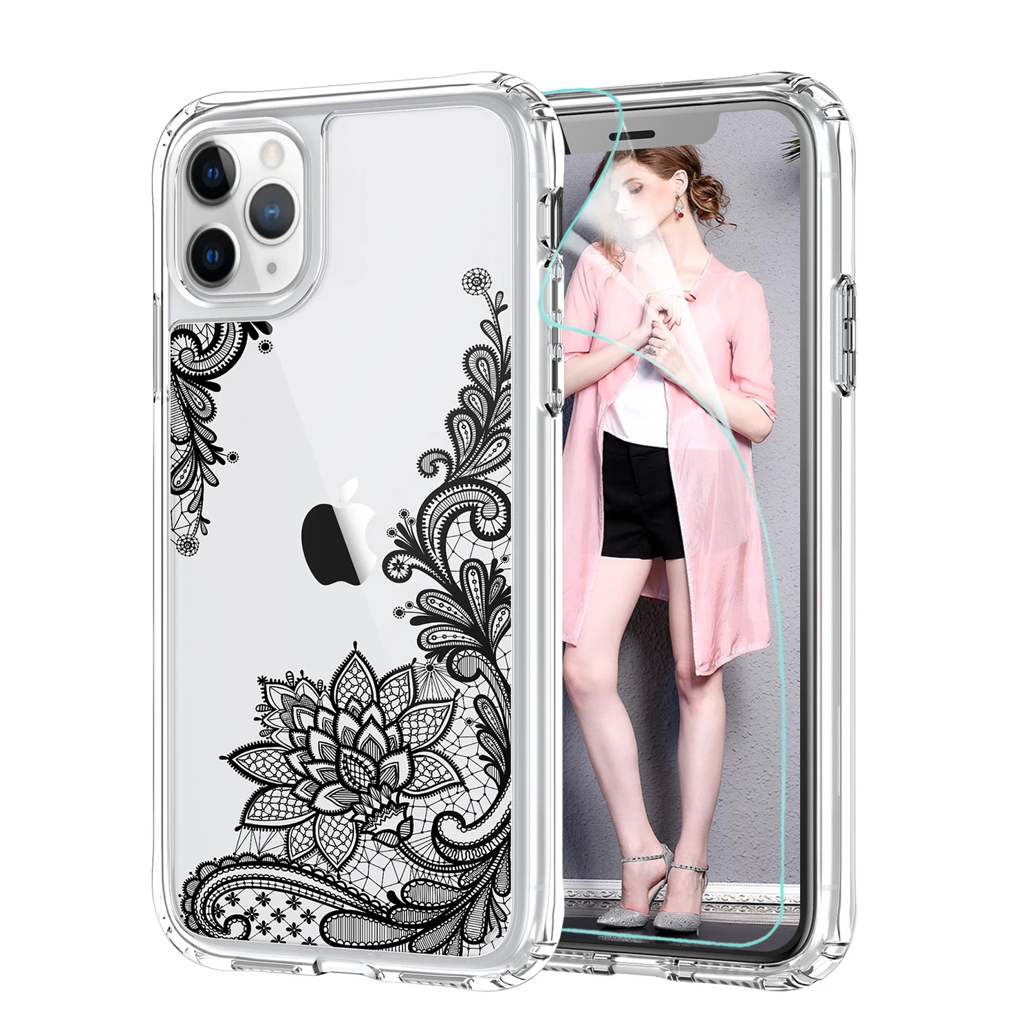 

2020 Flower Floral Print Air Cushion Shockproof Transparent Flexible TPU Phone Cover Case For iPhone11 Pro, Clear