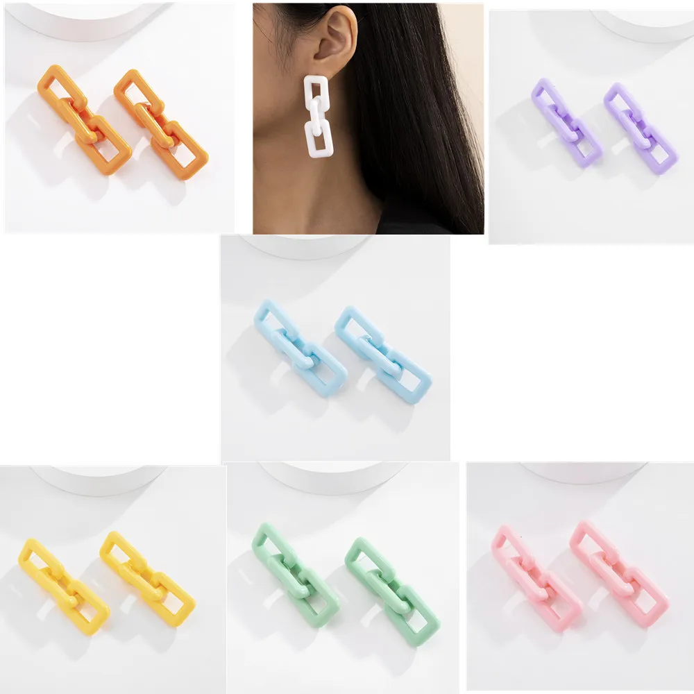 

Drop Earrings Geometric Square Link Chain Acrylic Summer Candy Colors exaggerated simple temperament pendant Decorative jewelry, As shown