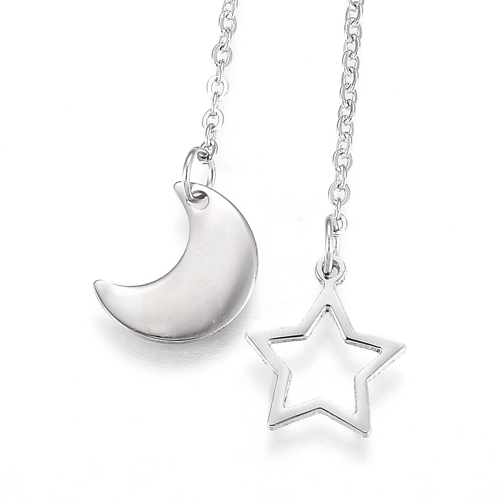 

Pandahall Cable Chains Star & Moon 304 Stainless Steel Lariat Necklaces