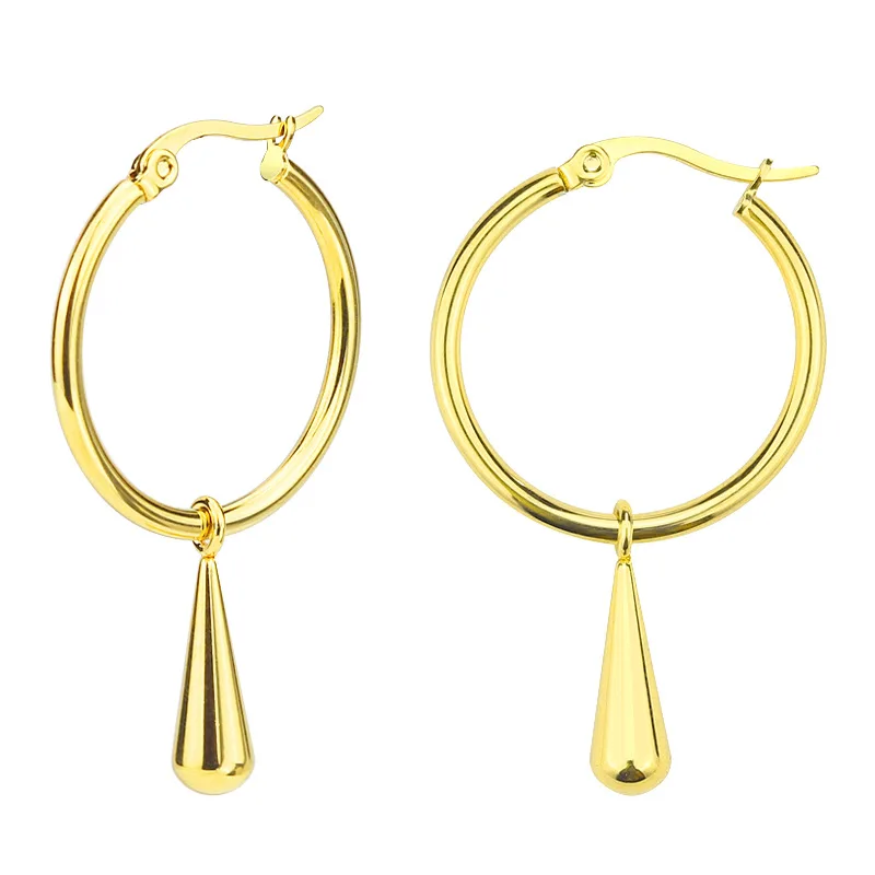 

Factory Outlet Amazon Explosion New Fashion Gold-plated Stainless Steel Water Drop Line Earrings Round Pendant Earrings, Picture