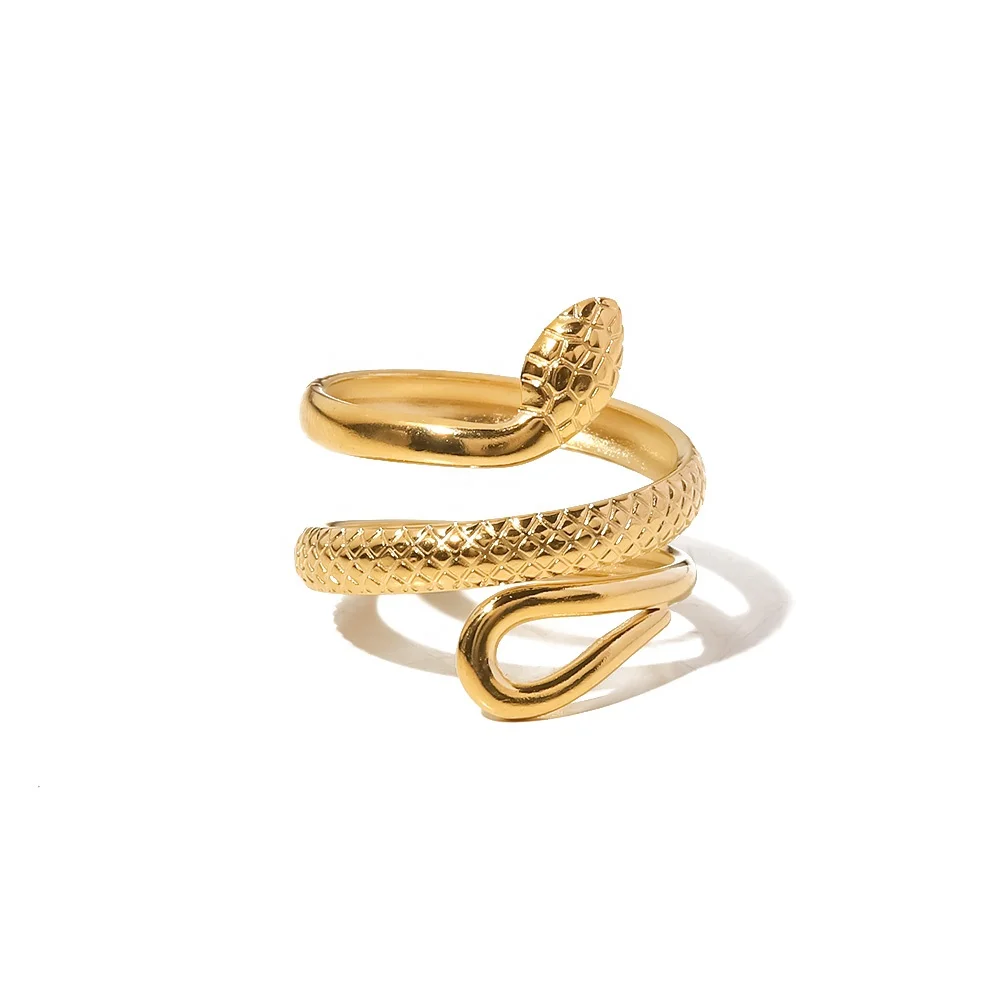 

Classic Texture Snake Design Layer 18K Gold Plated SIlver Plated Stainless Steel Opening Rings Fashion Jewelry