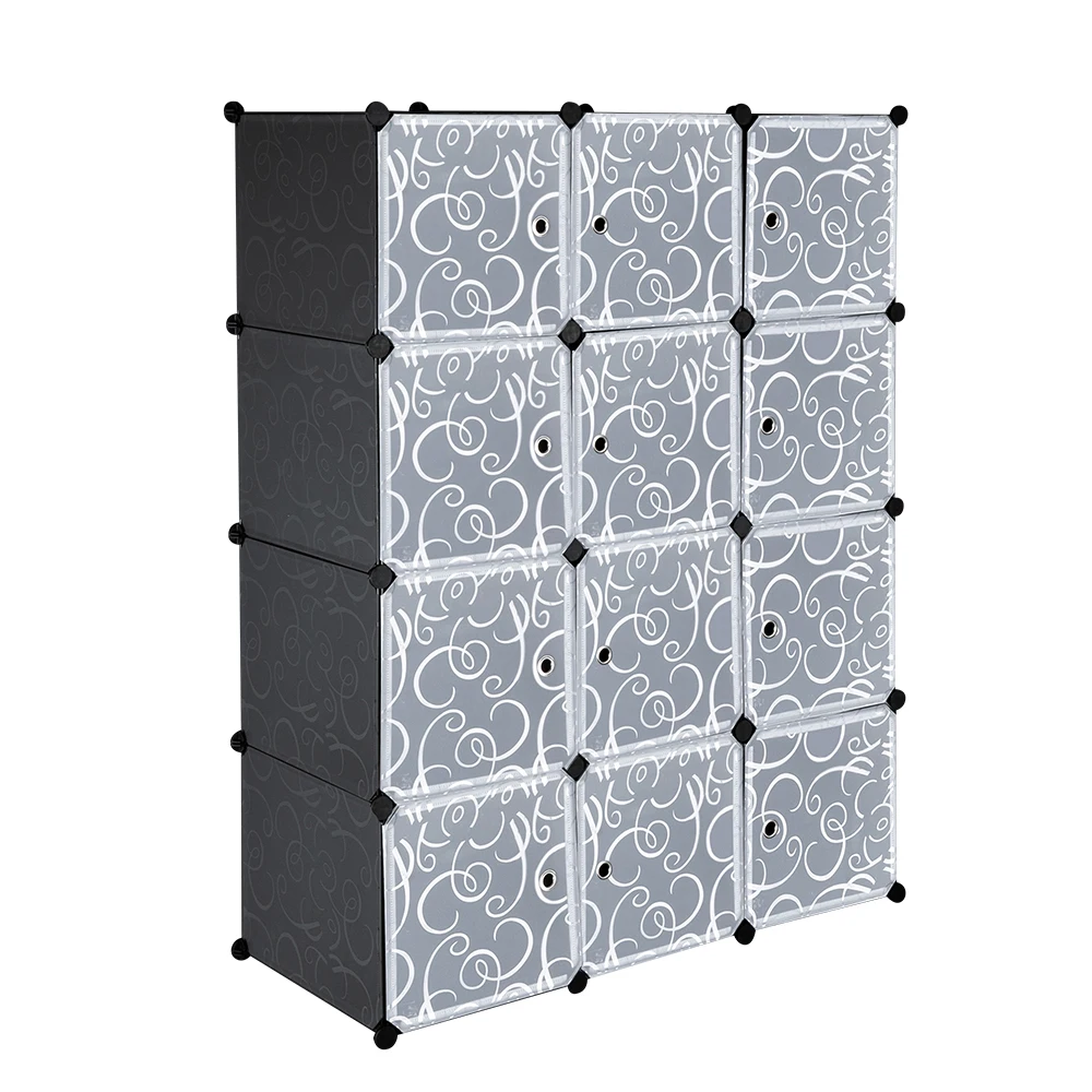 

Cube Storage 12-Cube Closet Organizer Storage Shelves Cubes Organizer DIY Closet Cabinet with Doors, Black panels with white door
