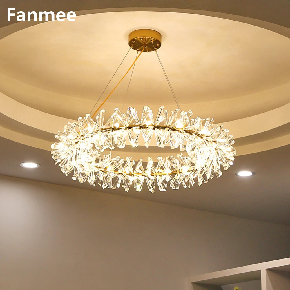 

Modern LED Chandelier Lighting Crystal Round Chandelier Lamp G4 Nordic Firefly Dining Table Lamp Art Deco Indoor Light Fixture