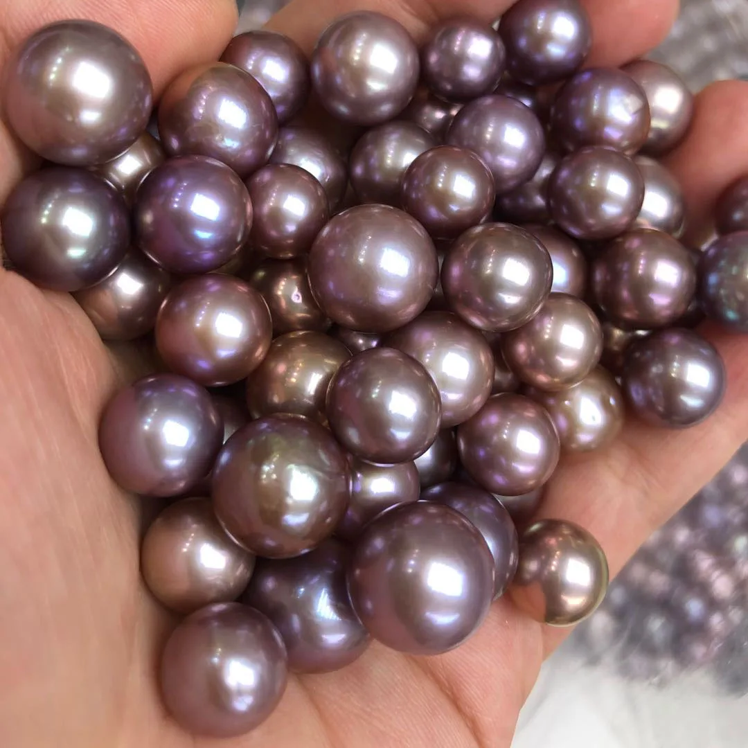 

wholesales DIY BEADS,9-14 mm high quality AA big purple pearl perfect round nature loose freshwater pearl with half,OR no hole