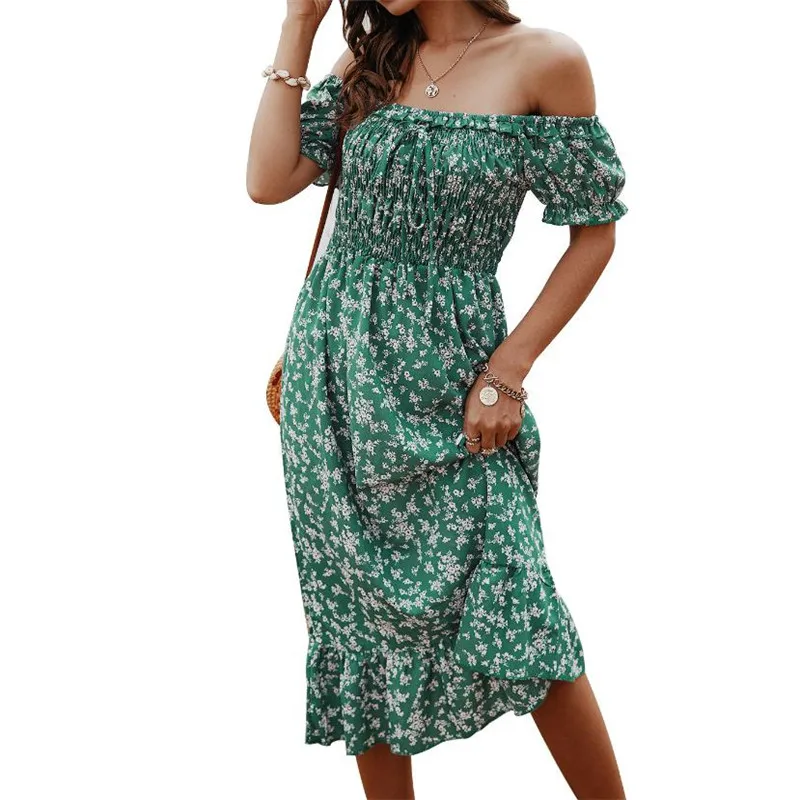 

Women Dresses Summer Sexy V Neck Floral Print Boho Beach Dress Ruffle Short Sleeve A Line Mini Dress Sundress