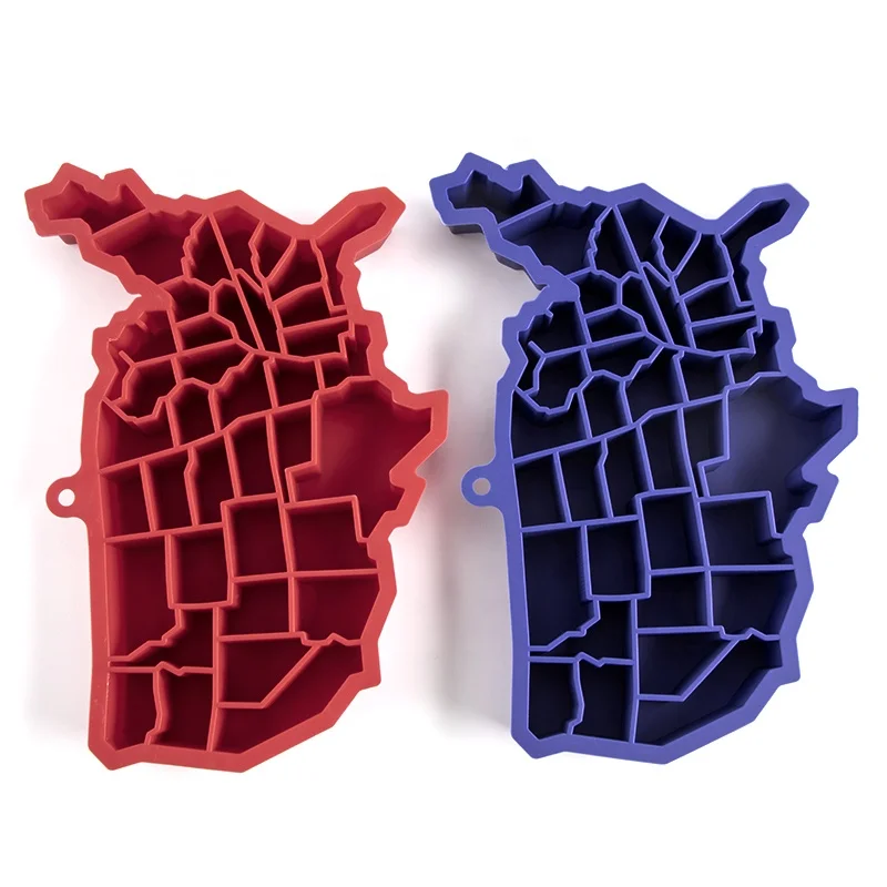 

Flexible Large USA silicone ice cube tray Whiskey united states map design ice tray, Blue,red